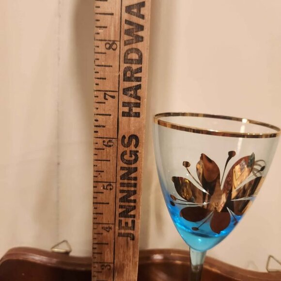 Vintage Romanian Teal/Aqua Blue Crystal Wine Glass. - Picture 2 of 8